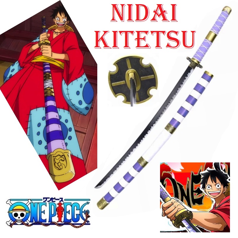 Katana nidai kitetsu per cosplay - spada giapponese fantasy da collezione di rubber wano seconda generazione del demone penetrante della serie anime e manga one piece.