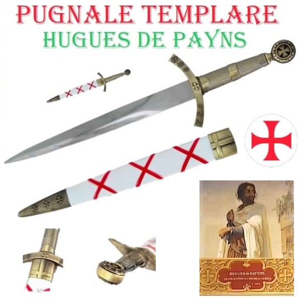 Coltello templare hugues de payens - pugnale storico da collezione con fodero del fondatore dei cavalieri crociati dell'ordine del tempio di salomone.
