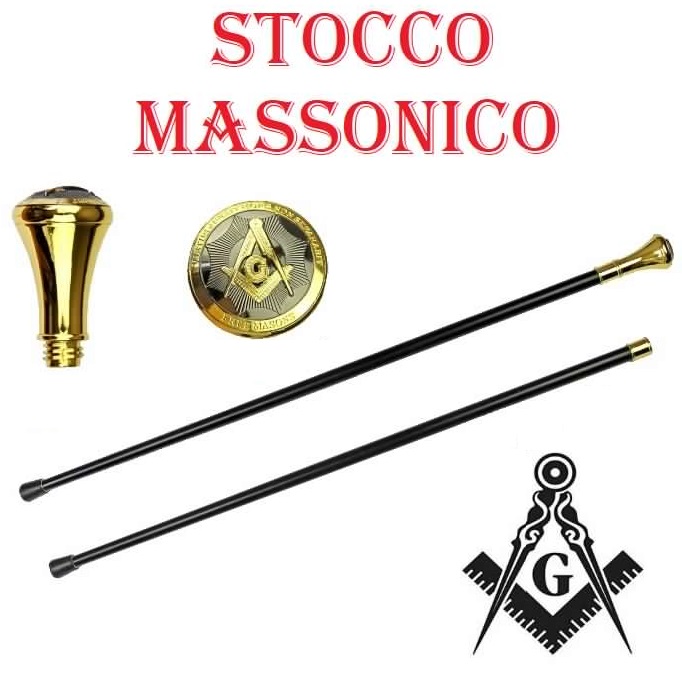 Bastone animato massonico - stocco storico da collezione con impugnatura dorata decorata coi simboli della massoneria.