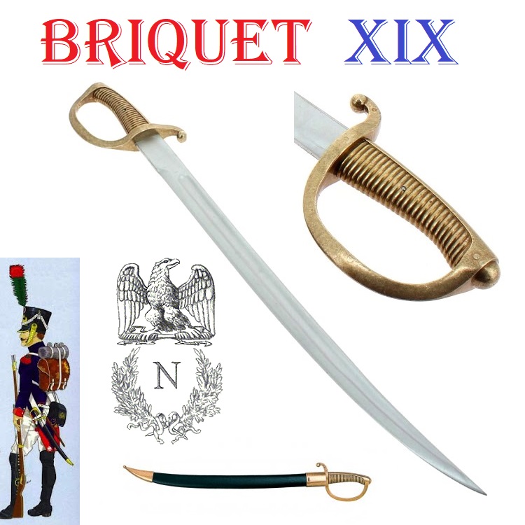 Sciabola briquet con fodero della fanteria napoleonica - replica storica da collezione e per cosplay di spada a lama curva di soldato francese di napoleone bonaparte.