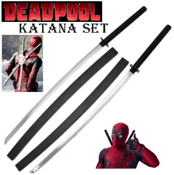 Set katane di deadpool per cosplay - coppia di spade giapponesi ninja da collezione con fodero da schiena della serie a fumetti e film deadpool.