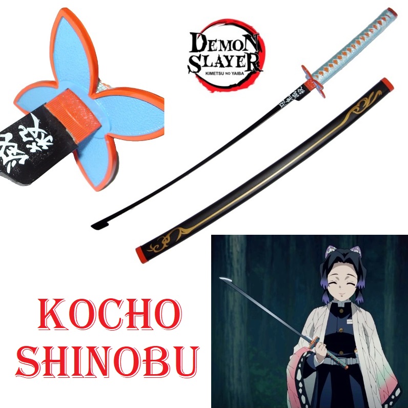 Katana nichirin ammazzademoni di kocho shinobu per cosplay - spada giapponese fantasy da collezione del pilastro degli insetti della serie anime e manga demon slayer.