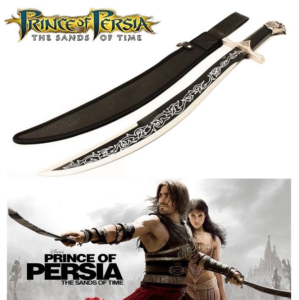 Sciabola del principe dastan con fodero per cosplay - spada persiana fantasy da collezione con lama nera decorata del film prince of persia le sabbie del tempo.
