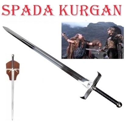 Spada kurgan per cosplay - spada medievale fantasy da collezione con espositore da parete del film highlander .