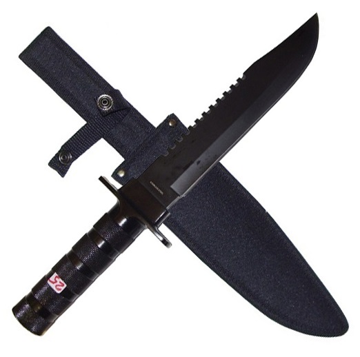 Coltello  sopravvivenza lama nera modello uno - coltello da sopravvivenza con lama nera con fodero e kit survivor nell'impugnatura.