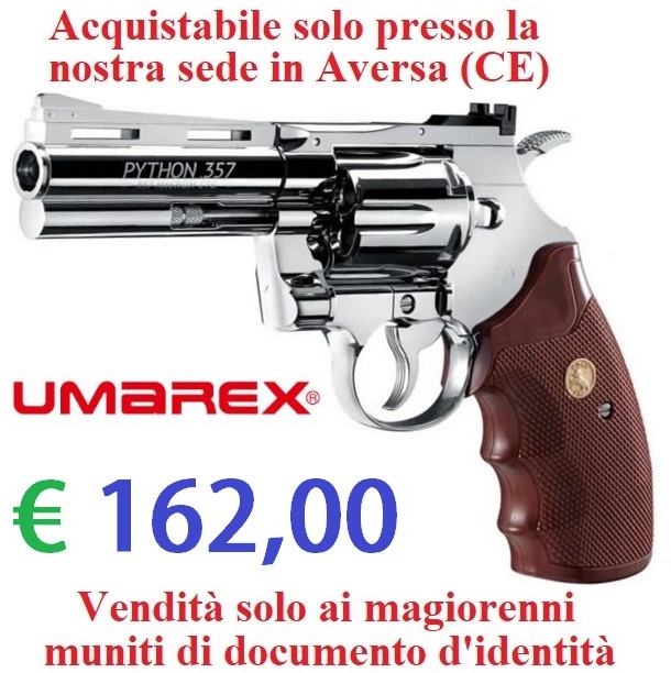 Pistola co2 revolver colt python 357 da 4 pollici cromato - potenza inferiore ai 7,5 joule - marca umarex -versione depotenziata di libera vendita a maggiorenni .