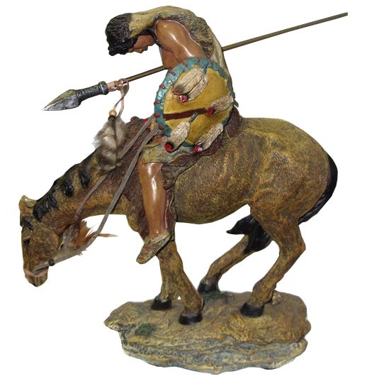 Indiano a cavallo modello uno - miniatura in resina di guerriero pellerossa a cavallo in tenuta da battaglia - replica da collezione di guerriero nativo americano che dorme sul suo  cavallo.