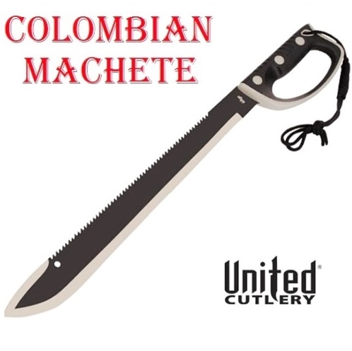 Machete colombian con lama dentata e fodero nero - coltello macete della colombia marca united cutlery.