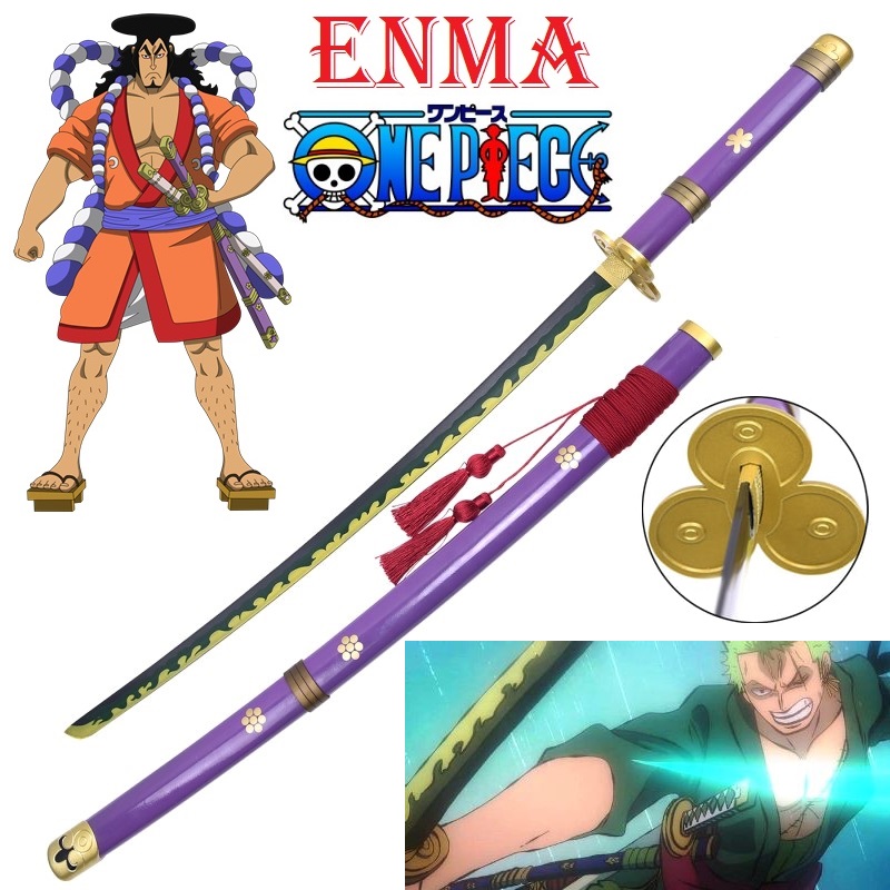 Katana enma viola per cosplay - spada giapponese fantasy da collezione versione viola di kozuki oden e zoro della serie anime one piece.