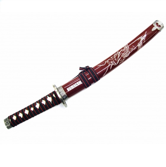 Tanto del drago terra - pugnale giapponese color marrone - coltello asiatico con drago inciso a mano sul fodero.