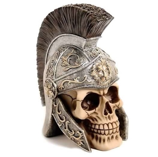 Teschio alexander - soprammobile da collezione riproducente il cranio di alessandro magno con elmo da guerra.