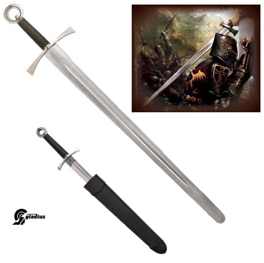 Spada crociata da combattimento - spada storica per pratica da cavaliere delle crociate con lama di buona qualit� in acciaio spagnolo e con fodero - marca gladius.