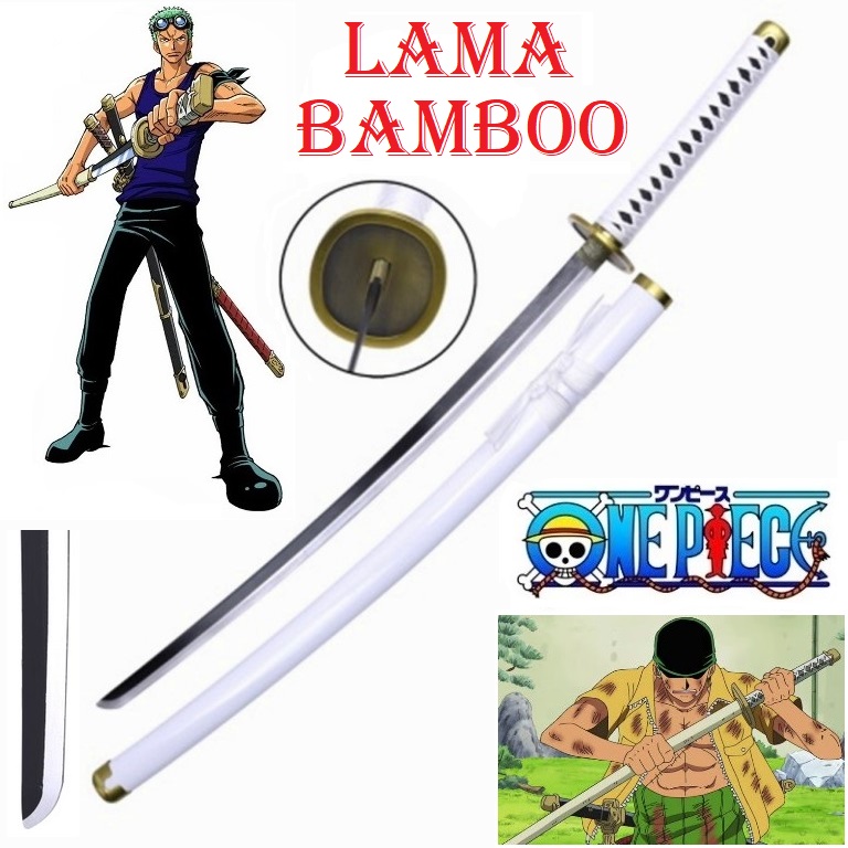 Katana wado ichimonji in bamboo per cosplay - spada giapponese fantasy da collezione in legno strada dell'armonia di roronoa zoro della serie anime e manga one piece.