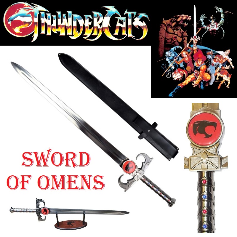 Spada dei presagi di lion-o per cosplay - sword of omens da collezione con fodero ed espositore da tavolo dell'eroe della serie a fumetti e a cartoni animati thundercats.