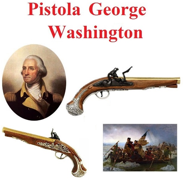 Pistola george washington ad acciarino - replica storica inerte della pistola a pietra focaia del primo presidente americano george washington da collezione.