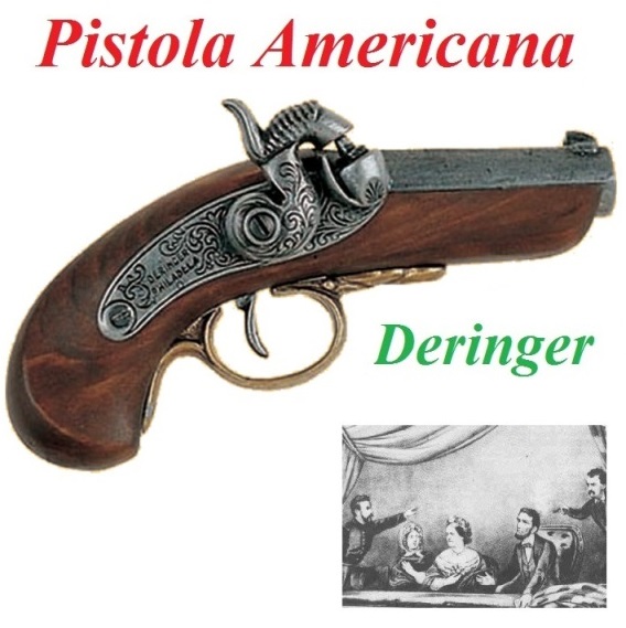 Pistola americana deringer del xix secolo - replica storica inerte di pistola a percussione derringer da collezione.