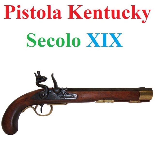 Pistola kentucky ad acciarino del diciannovesimo secolo - replica storica inerte di pistola a pietra focaia americana kentucky del xix secolo da collezione.