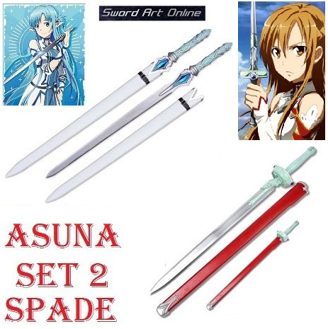 Set spade di asuna yuuki per cosplay con fodero ed espositore da tavolo - coppia di spade fantasy verde e bianca da collezione della serie anime e manga sword art online.