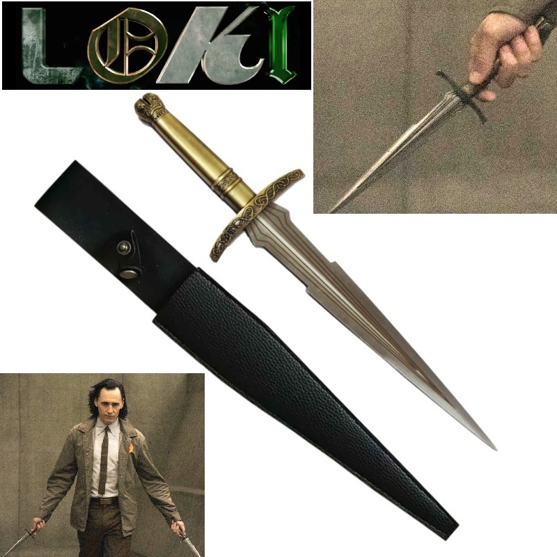 Pugnale di loki con fodero per cosplay - coltello fantasy da collezione del dio asgardiano figlio adottivo di odino della serie televisiva loki.