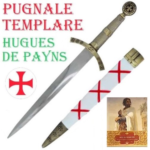 Coltello templare hugues de payens - pugnale storico da collezione con fodero del fondatore dei cavalieri crociati dell'ordine del tempio di salomone.