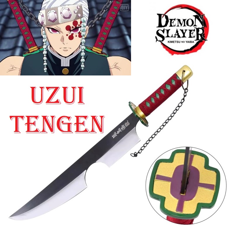 Katana nichirin ammazzademoni di uzui tengen per cosplay - spada giapponese fantasy da collezione del pilastro del suono della serie anime e manga demon slayer.