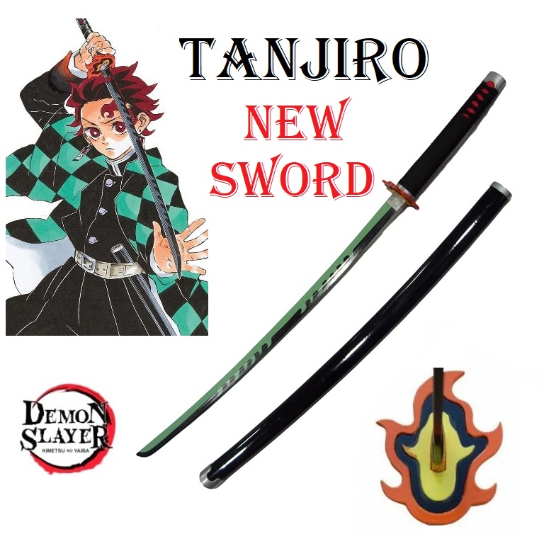 Nuova versione katana nichirin ammazzademoni di tanjiro kamado per cosplay - spada giapponese fantasy da collezione con lama nera e verde acquamarina della serie anime e manga demon slayer.