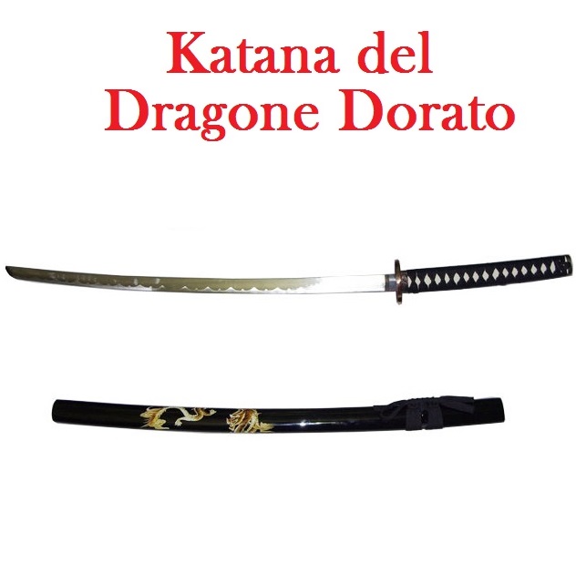 Katana del dragone dorato - spada giapponese di colore nero con fodero decorato con drago dorato.