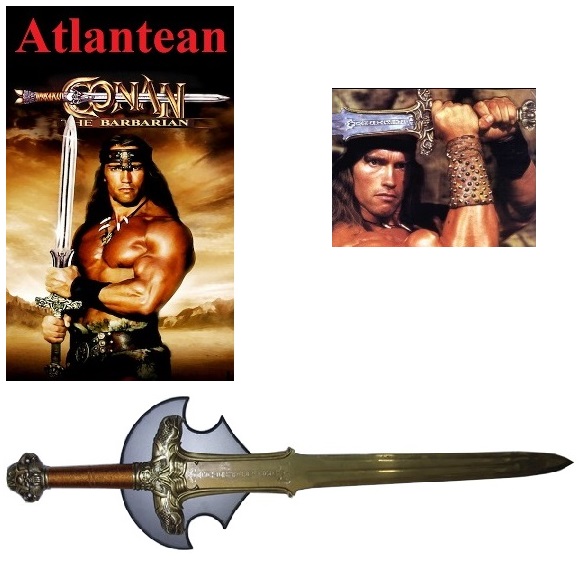 Atlantean spada di conan il barbaro per cosplay - spada fantasy da collezione con espositore da parete dei film su conan il barbaro.