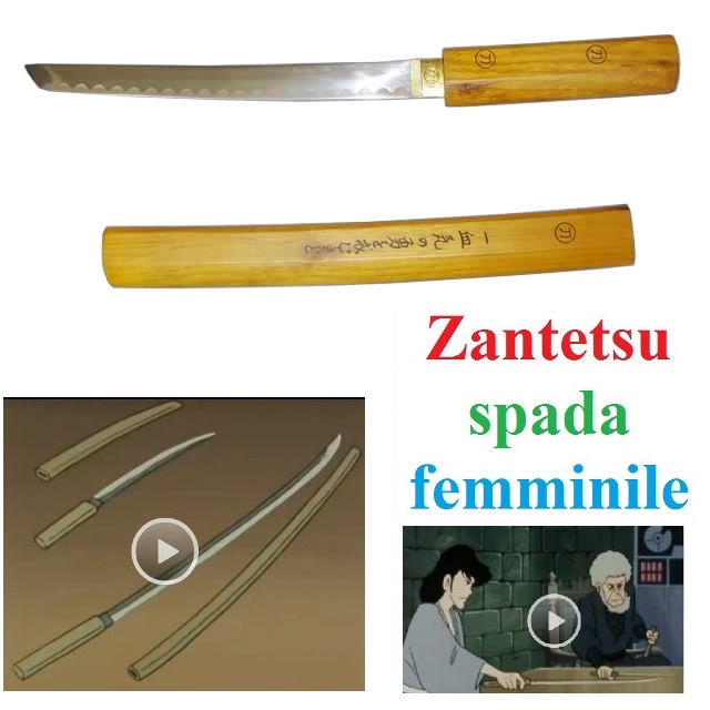 Zantetsu di goemon versione femminile per cosplay - tanto shirasaya in legno da collezione - coltello giapponese del samurai lediamon della serie anime e manga lupin terzo .