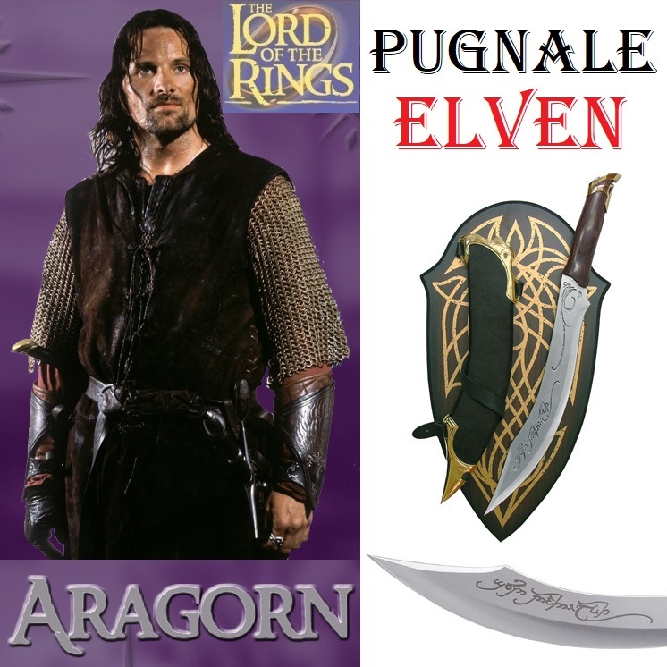 Pugnale di aragorn per cosplay - coltello fantasy elven da collezione con fodero ed espositore da muro dei film il signore degli anelli .