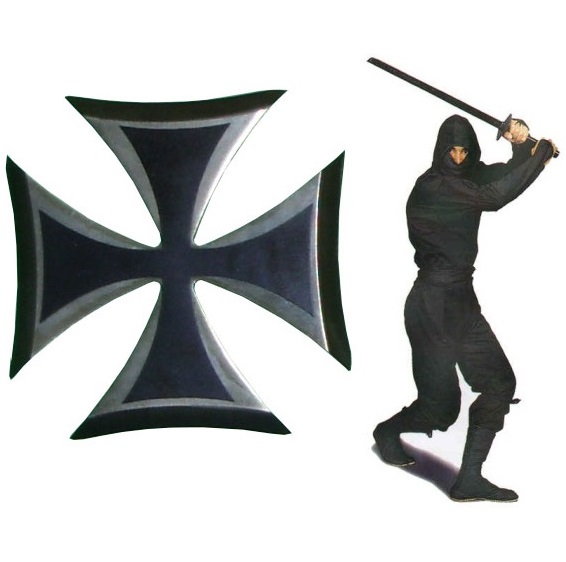 Stella ninja croce teutonica - stella da lancio shuriken in acciaio a 4 punte con fodero - shaken in acciaio a quattro punte.