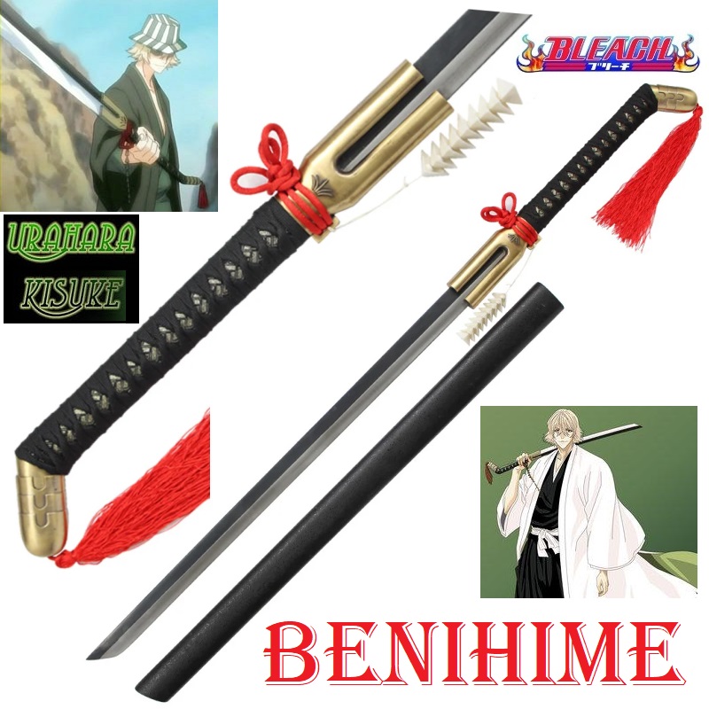 Katana benihime per cosplay - zanpakuto da collezione di kisuke urahara della serie anime e manga bleach  - spada fantasy principessa scarlatta con lama bianca e nera .