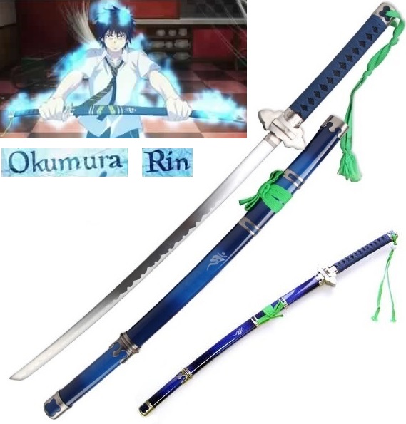 Katana kurikara di rin okumura per cosplay - spada fantasy da collezione soggiogatrice di demoni della serie anime e manga blue exorcist.