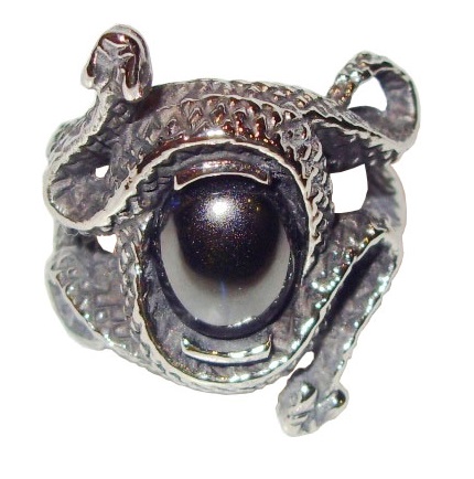 Anello occhio del serpente - anello fantasy con serpentii e gemma nera - prodotto 100%  italiano.