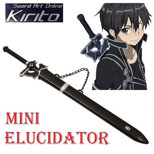 Mini elucidator spada nera di kirito con fodero - miniatura da collezione di spada nera cosplay della serie anime e manga sword art online.