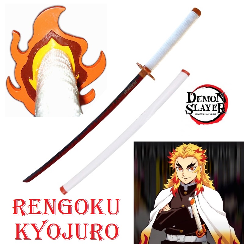 Katana nichirin ammazzademoni di rengoku kyojuro per cosplay - spada giapponese fantasy da collezione del pilastro della fiamma della serie anime e manga demon slayer.
