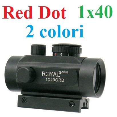 Red dot  1x40 con slitta da 11 mm e da 22 mm con puntatore a 2 luci con 5 intensita di luce per pistole ed armi softair e vere.