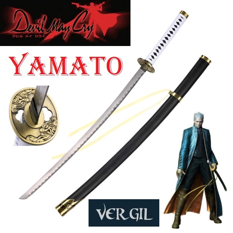 Katana yamato di vergil per cosplay - spada giapponese fantasy da collezione del gemello di dante del videogioco devil may cry .