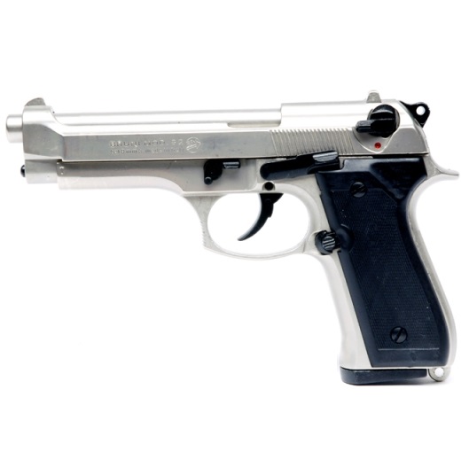 Bruni 92 nickel - pistola a salve calibro 9mm - arma da segnalazione acustica - replica smontabile della beretta 92 cromata.