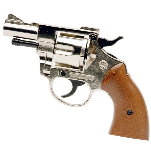 Bruni olympic 5 nickel - revolver a salve calibro 380 mm - arma da segnalazione acustica - replica del revolver smith&wesson modello 10 da 2 pollici cromato.