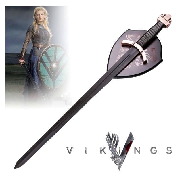 Spada di lagertha con espositore da parete per cosplay - spada vichinga nera da collezione della serie televisiva vikings.