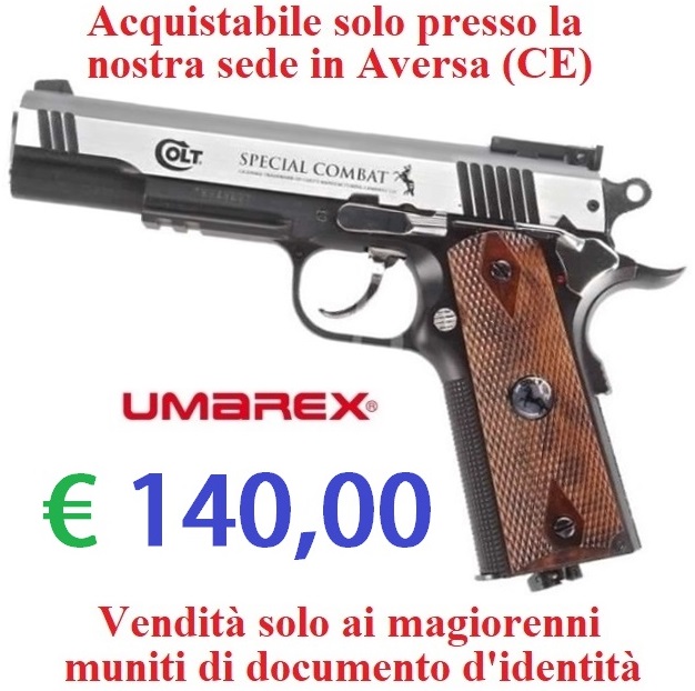 Pistola co2 colt 1911 special combat cromata - potenza inferiore ai 7,5 joule - marca umarex -versione depotenziata di libera vendita a maggiorenni .