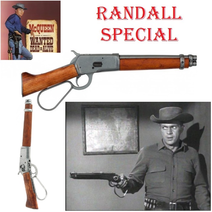 Winchester randall special - replica storica inerte da collezione di carabina corta a leva americana del 1892 modello da gamba della serie tv western wanted dead or alive con steve mcqueen.