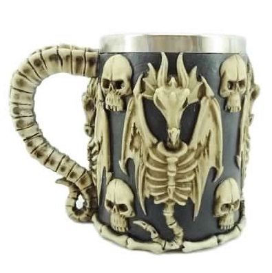Boccale skeleton of dragon  - coppa fantasy da collezione con teschi e scheletri di drago.
