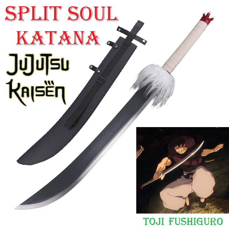 Split soul katana con fodero da schiena per cosplay - spada ornamentale fantasy da collezione taglia anime dell'assassino di stregoni toji fushiguro della serie anime e manga jujutsu kaisen.
