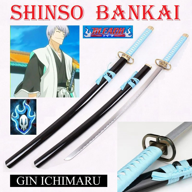 Katana shinso fase shikai e bankai per cosplay - zanpakuto da collezione di gin ichimaru della serie anime e manga bleach - spada fantasy ornamentale fiocina divina.
