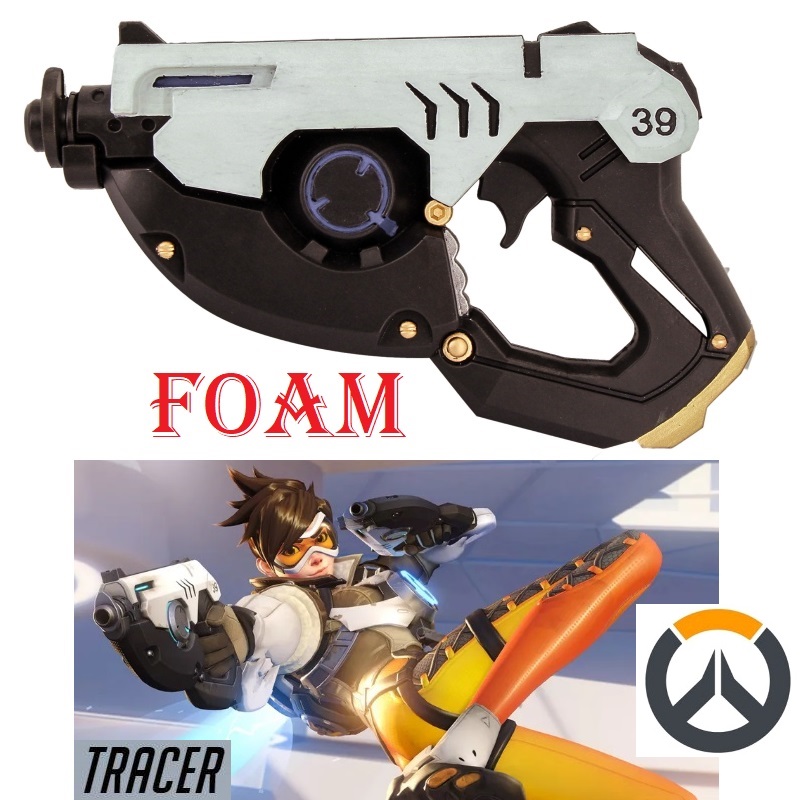 Pistola di tracer in foam per cosplay - arma fantasy in gomma da collezione del videogioco overwatch.