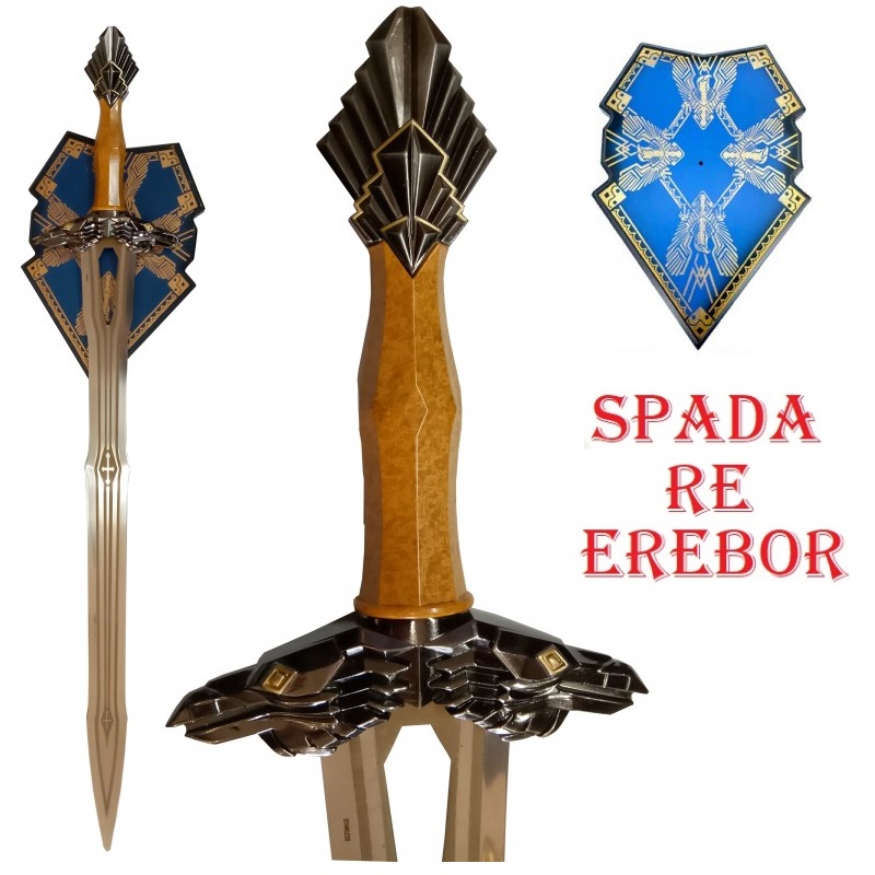 Spada reale di erebor con espositore da parete per cosplay - spada fantasy da collezione dei re thror e thorin del regno nanico di erebor dal film lo hobbit.