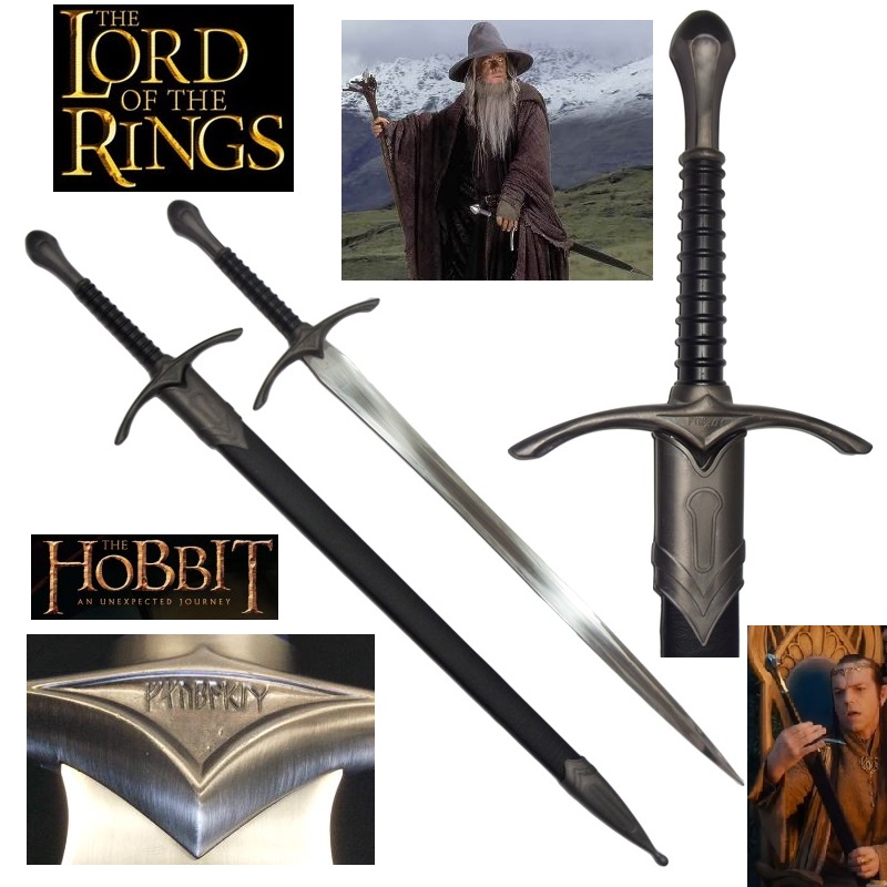 Spada glamdring con fodero per cosplay - spada fantasy nera da collezione del mago gandalf il grigio dei film il signore degli anelli e lo hobbit.