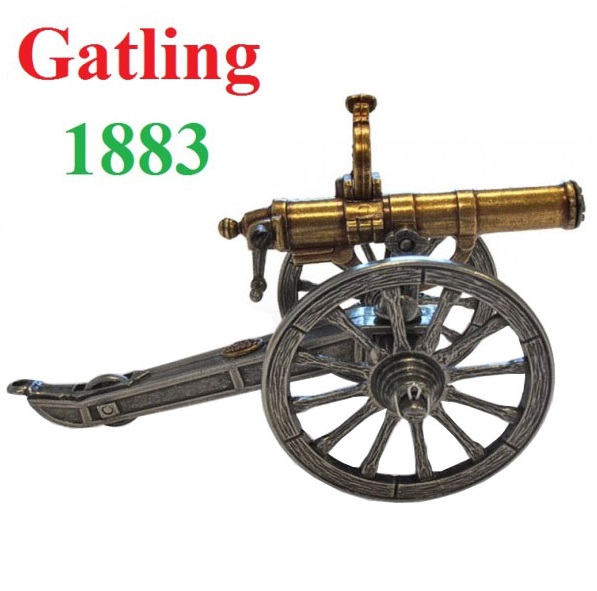 Mitragliatrice gatling colt 1883 - replica storica in miniatura di mitragliatrice americana gatling da collezione .